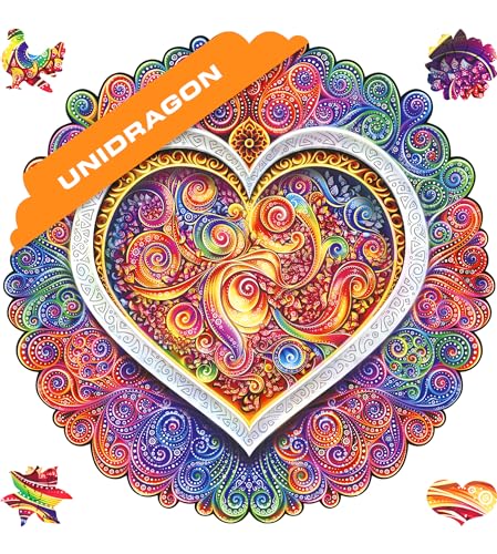 UNIDRAGON Original Holzpuzzle — Mandala Сonscious Love, 200 Teile, Mittel 9.8 x 9.8 Zoll (25 x 25 cm) Schöne Geschenkverpackung, Einzigartige Form Erwachsene und Kinder von UNIDRAGON