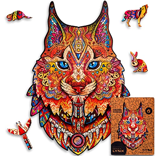 UNIDRAGON Original Holzpuzzle — Sanfter Luchs, 187 Teile, Mittel 8.4 х 12.7 Zoll (22 x 33 cm) Schöne Geschenkverpackung, Einzigartige Form Erwachsene und Kinder von UNIDRAGON