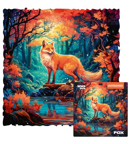 UNIDRAGON Original Holzpuzzle – Smart Fox, 100 Teile, 14 x 14 cm, schöne Geschenkverpackung, einzigartige Form, Erwachsene und Kinder von UNIDRAGON