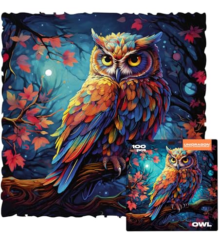 UNIDRAGON Original Holzpuzzle – Smart Owl, 100 Teile, 14 x 14 cm, schöne Geschenkverpackung, einzigartige Form, Erwachsene und Kinder von UNIDRAGON