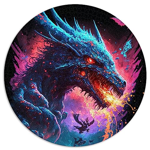 Fantasie-Drachen-Puzzle, 1000 Teile, rundes Puzzle, bunte Designs (67,5 x 67,5), 1000 Teile von UNIKEI