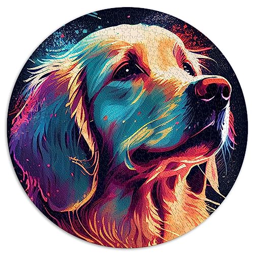 Puzzle Golden Retriever Farben Erwachsene Puzzles 1000 Teile rundes Puzzle Intellektuelles Spiel (67,5 x 67,5) 1000 Teile von UNIKEI