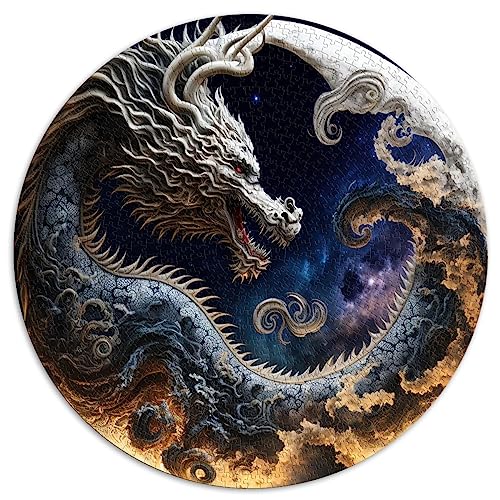 UNIKEI Puzzle für Erwachsene und Kinder, Drachen, 1000 Teile, Rund, 67,5 x 67,5 cm, Karton, Fortgeschritten, 12 - 99 Jahre, 1 Set, 1000 Stück, 1000 Teile, 1 Puzzle, Tierpuzzle von UNIKEI