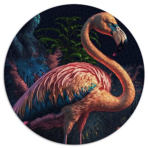 Puzzles Bunte Flamingo-Puzzles, 1000-teilige Puzzles für Erwachsene und Kinder, rundes Puzzle, Staycation Kill Time (67,5 x 67,5), 1000 Teile von UNIKEI