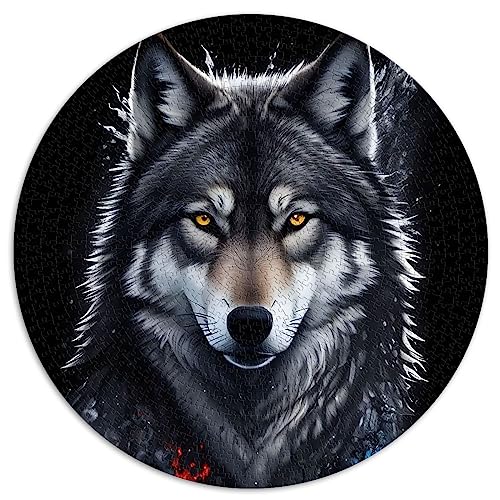 Puzzles Grauer Wolf Porträt 1000 Erwachsene Teile Puzzle runde Puzzles Lernspiele für Erwachsene und Kinder (67,5 x 67,5) 1000 Teile von UNIKEI