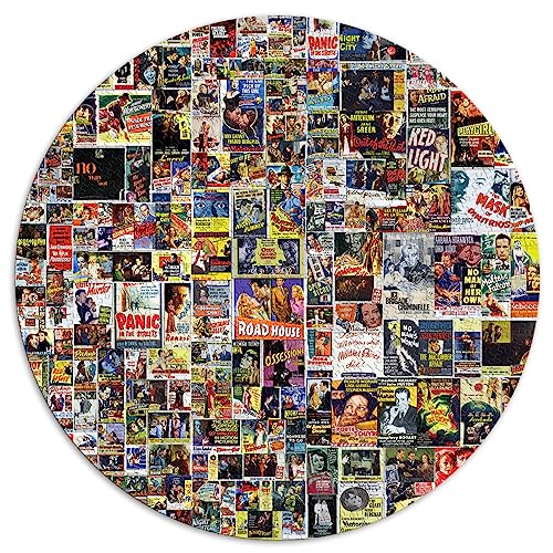 Puzzles Vintage Collage 1000 Teile Puzzle 1000 Teile Puzzle Runde Puzzles für Erwachsene Familie (67,5x67,5) 1000 Teile von UNIKEI