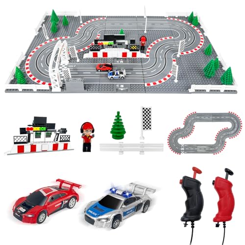 UNIKONIO Slot Cars Rennstrecken-Sets, Autorennbahn Rennbahn mit 2 Controllern 2 Autos, einstellbare Geschwindigkeit, 1:87 Block Building Car Race, Weihnachts Halloween Geschenkautospielzeug - 04 von UNIKONIO