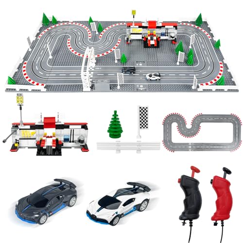 UNIKONIO Slot Cars Rennstrecken-Sets, Autorennbahn Rennbahn mit 2 Controllern 2 Autos, einstellbare Geschwindigkeit, 1:87 Block Building Car Race, Weihnachts Halloween Geschenkautospielzeug - 07 von UNIKONIO