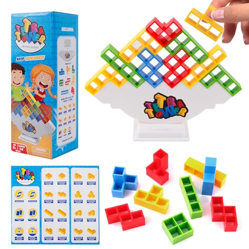 UNINGYI Tetra Tower Spiel, Stapelspiel Spielzeug, Tetris Balance Spielzeug Tower Game, 48pcs Kinder Bausteine Balancespiel, Tetris Balance Spielzeug für Jungen und Mädchen ab Jahre 3+ von UNINGYI