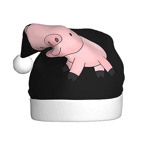 Weihnachtsmütze, Cartoon-Schweine-Druck, Plüsch-Weihnachtsmütze, Unisex, Weihnachtsmütze für Weihnachten, Neujahr, festliche Feiertagsparty von UNIOND