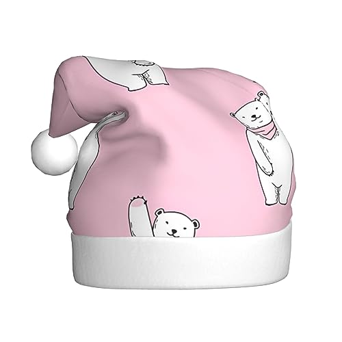 Weihnachtsmütze Eisbär, rosa Druck, Plüsch-Weihnachtsmütze, Unisex, Weihnachtsmütze für Weihnachten, Neujahr, festliche Feiertagsparty von UNIOND