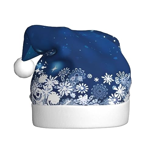 Weihnachtsmütze mit blauem Schneeflocken-Druck, Plüsch-Weihnachtsmütze, Unisex, Weihnachtsmütze für Weihnachten, Neujahr, festliche Feiertagsparty von UNIOND