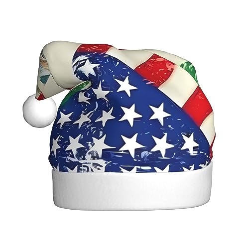 Weihnachtsmütze mit mexikanischer amerikanischer Flagge, Plüsch-Weihnachtsmütze, Unisex, für Weihnachten, Neujahr, festliche Feiertagsparty von UNIOND