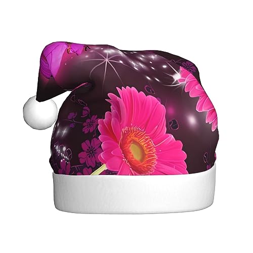 Weihnachtsmütze mit rosa Blume, lila, Schmetterlings-Druck, Plüsch-Weihnachtsmütze, Unisex, Weihnachtsmütze für Weihnachten, Neujahr, festliche Feiertagsparty von UNIOND