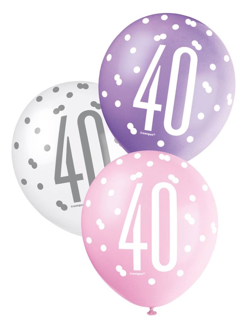 40 Jahre Geburtstagsballons Jubiläumsballons 6 Stück rosa-lila-weiss 30cm von UNIQUE