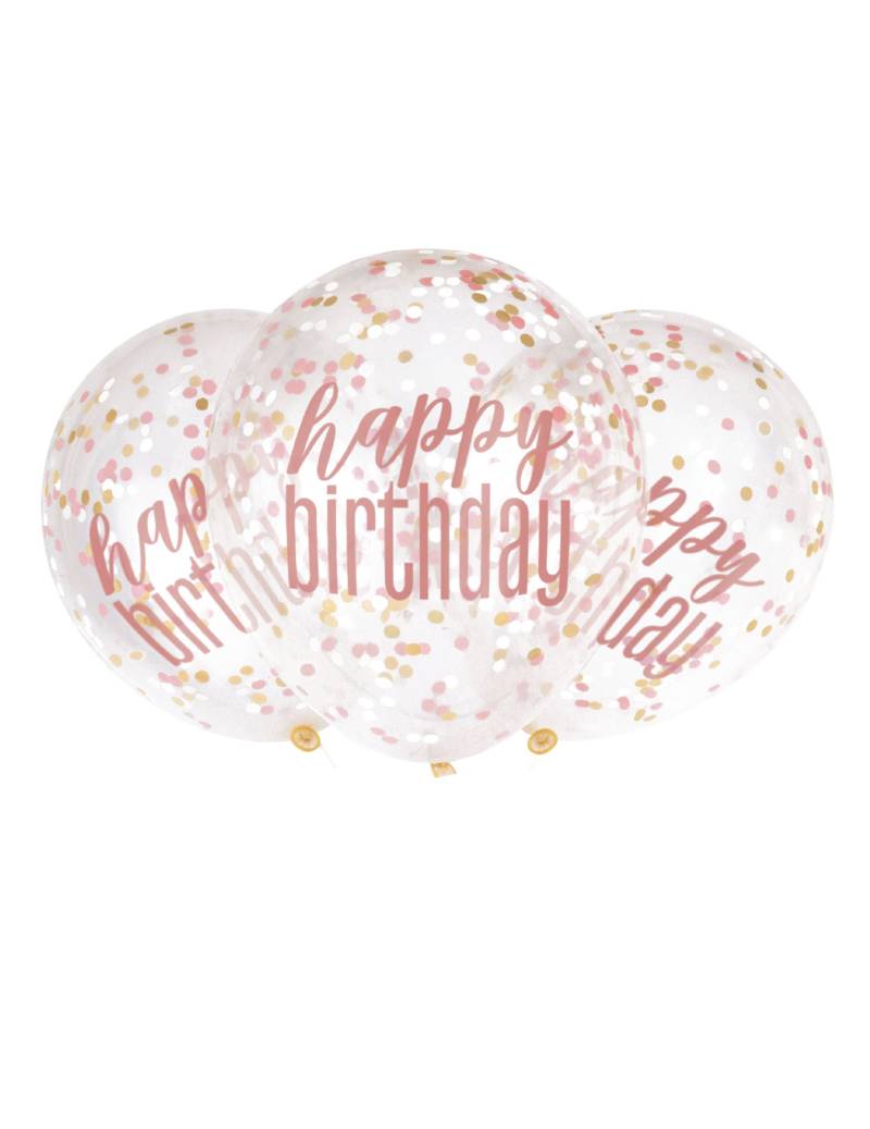 Happy Birthday Konfetti-Luftballons 6 Stück transparent-pink 30 cm von UNIQUE