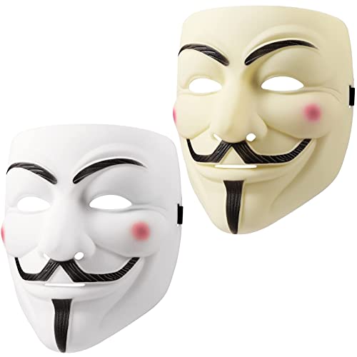 UNOLIGA Halloween Maske, 2pcs V wie Vendetta Maske Guy Fawkes Maske, Gamemaster Maske Horror Hacker Maske, Anonymous Masken für Herren Damen Erwachsene Kinder (Weiß, Beige) von UNOLIGA