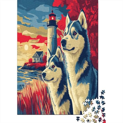 Sibirischer Husky Puzzle 1000 Teile,für Erwachsene, Impossible Puzzle,farbenfrohes Legespiel,Geschicklichkeitsspiel Für Die Ganze Familie,Erwachsenenpuzzle Puzzel 1000pcs (75x50cm) von UNRXJZLVM