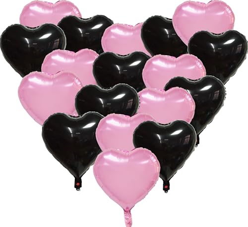 Schwarz Rosa Herzballons, 18 Stück Schwarz Rosa Herz Folienballons Helium für Valentinstag Party Dekoration Herzform Ballons für Valentinstag Geburtstag Verlobung Braut Abschlussfeier Babyparty von UOMYLEIR