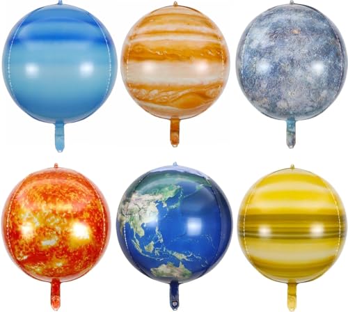 UOPMQGB 6 Stück Space Kids Birthday Party Dekoration Folienballons, 22 Zoll Space Theme Party Planet Earth 4D Folienballons, Space Theme Party Dekoration Heliumballons von UOPMQGB