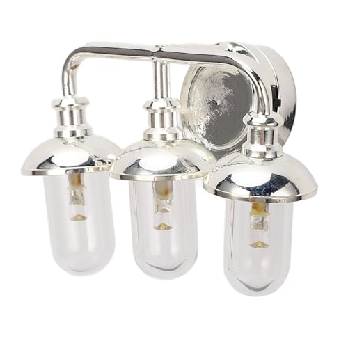 1:12 Puppe 3 Kopf Silber Wandlampe, Metall Glas Wandleuchte Miniatur Puppenhaus Lichtmodell für Puppenhaus Wohnzimmer, Schlafzimmer von UPALDHOU