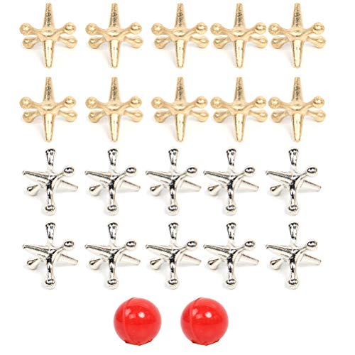 UPALDHOU 2 Sets Vintage-Jacks-Spiel, Metall-Jacks und Ballspiel, mit 2 Hüpfbällen, für und Erwachsene, Partygeschenk-Spielpreise (Gold, Silber) von UPALDHOU