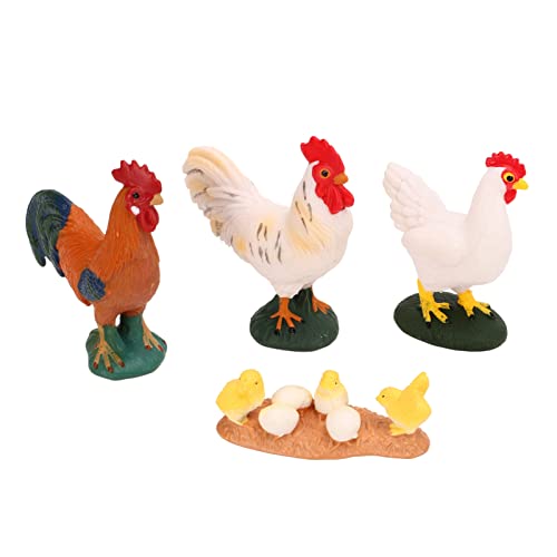 UPALDHOU 4-teilige Bauernhof-Huhn-Tierspielzeugstatue, Echte Küken-Hahn-Henne-Modellfiguren für Kindererziehung, Heimdekoration von UPALDHOU