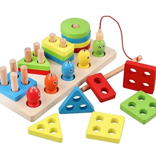 UPALDHOU Buntes Sortierspielzeug für Blöcke, Angel-Puzzle-Set Zur Verbesserung der Koordination, Passendes Lernspielzeug für Blöcke, Holz-Puzzlespielzeug Zur Farb- und Formerkennung, von UPALDHOU