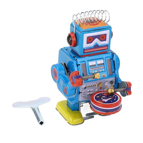 UPALDHOU Roboter-Uhrwerk-Spielzeug, Vintage-Stil, Handgefertigtes Trommel-Blechspielzeug für Erwachsene, Kreative Roboter-Dekoration mit Eisenmaterial von UPALDHOU