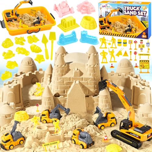 UPDOKIT Magic Sand Für Kinder, Kinetischer Sand mit 1 KG Sand, Baustellenfahrzeug und Zubehör für Jungen Mädchen Alter 3 4 5 6 7+ Jahre Alt von UPDOKIT