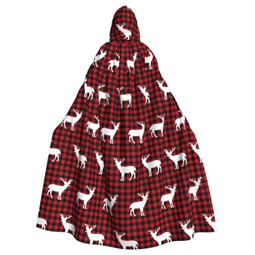 UPGEQMDK Buffalo Plaid Deer Super Large Hooded Cloak For Halloween, Role-Playing, And Theme Parties von UPGEQMDK