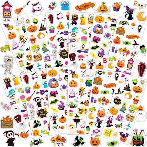 UPINS Halloween Aufkleber für Kinder, 12 Blatt 3D Puffy Sticker Geist Kürbis Totenkopf Fledermaus Spinne Schaumstoff Sticker für Halloween Partys, Geschenke, Scrapbooking, DIY-Basteln von UPINS