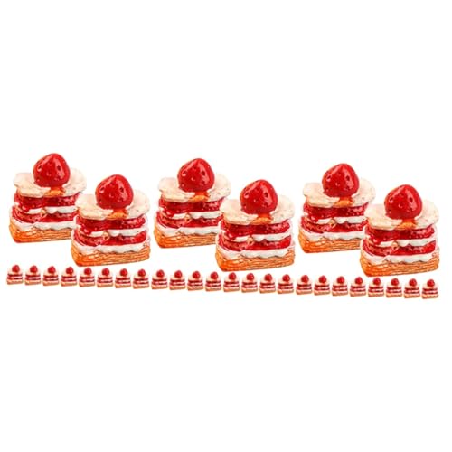 36 STK Erdbeer-Sahne-Torte Miniatures miniaturmodelle Miniaturgeschenke minispielzeug Mini Spielzeug Dessertringe Kuchen künstliche Nahrungsstütze Miniatur-Rollenspiel Harz rot UPKOCH von UPKOCH