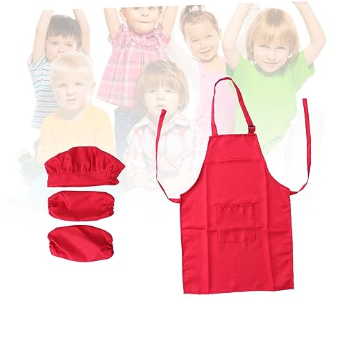 Satz Handschelle zum Kochen für Kinder kinderkochmütze kochmützen für Kinder kinderküchen zubehör kinderküchenzubehor zubehör für kinderküche Kinderschürze Kinderkoch-Spielset rot UPKOCH von UPKOCH