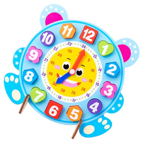 UPKOCH 1 Satz Cartoon-Uhr kinderlernuhren Puzzle kinderpuzzle herrenuhr digital Clocks für Uhr kognitives Uhr Cartoon-Lernspielzeug Lehrmittel Holz Blue von UPKOCH