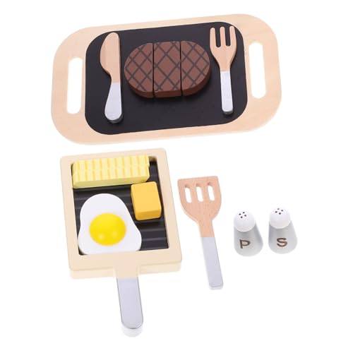 UPKOCH 1 Satz Holzgeschnittenes Steak Jungs Burger Simulations-Essen-spielset Für Kleinkinder -Holz-Fake-Steak Kleines Spiegelei Aus Holz Hölzern von UPKOCH