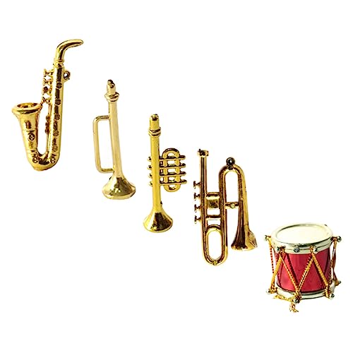 UPKOCH 1 Satz Mini-Saxophon Spielzeugtrommeln Mini-Gitarre Winzige Trommel Instrumente Miniatur-Musical Mini-trompete Mini-baumhaus Miniaturfiguren Miniatur-zubehör Plastik Golden von UPKOCH