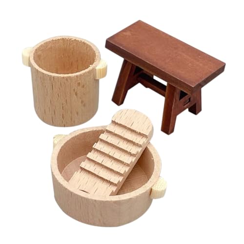 UPKOCH 1 Satz Puppenhausdekoration Kleiner Eimer kleine Waschmaschine Dekoratives Waschset Mini-waschmaschinen Puppenhaus Deko Prop Miniatur Wasser Puppenhaus Becken Puppenzubehör Holz von UPKOCH