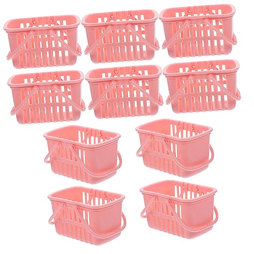 UPKOCH 10st Mini-einkaufskorb Spielzeugkorb Rollender Wäschekorb Korb Aus Filz Mini -lebensmittelspielzeug Aufbewahrungskorb Kleiner Supermarktkorb Mini-Essen Miniaturen Rosa Plastik von UPKOCH