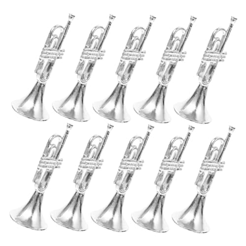 UPKOCH 10st Musikinstrumentenmodell Miniaturen -trompete Puppenhaus Miniatur Bausatz Selber Machen Musical Puppenhauszubehör Silberne Spielzeugtrompete Horn Plastik Silver von UPKOCH