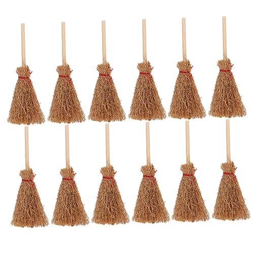 UPKOCH 12 STK Mini-Hexenbesen Kleiner Besen Für Krähe Besenstiel Gartenbesen Halloween-Handwerk Mini-frösche Halloween-Hexenbesen Marienkäfer Puppenhauszubehör Kiefernholz von UPKOCH