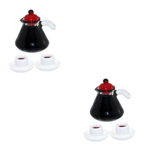 UPKOCH 2 Sätze Mini-kaffeekanne Teebecher Miniatur Puppenhaus-kaffeekanne Modell Kaffeemaschine Mini-kaffeetasse Mini-teebecher Puppenstubenkaffeemaschine Puppenhaus-kaffeetasse Harz von UPKOCH