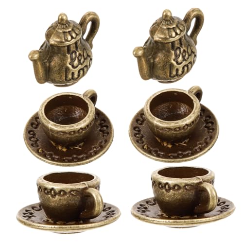 UPKOCH 2 Sätze Miniatur-Essens- und Spielzeugszenen Küche Rollenspiel Teezubehör Mini-Tassen Mini-Tierfiguren Mini-Teetasse Mini zubehör Mini Mini-Puppenhauszubehör Eisen Dark Brown von UPKOCH