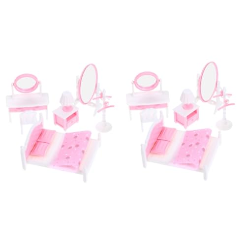 UPKOCH 2 Sätze Miniaturmöbelmodell Mini-nachttisch 1 12 Nachttisch Puppenhaus-beistelltisch Bodenspiegel Im Puppenhaus Puppenhausszene Requisite Miniatur-Schlafzimmer-kit Abs Rosa von UPKOCH