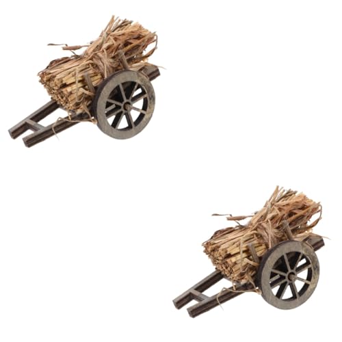 UPKOCH 2 Sets Garten Mikro Landschaftsdekoration Mini Wagen Kleiner Gartenwagen Mini Strohhalm Für Mini Puppenhaus Zubehör Mini Schubkarre Miniatur Zubehör Mini Heu Stroh von UPKOCH