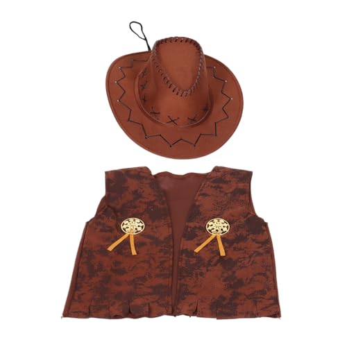 UPKOCH 2 Stk. Jeans Themenkleid Western-cowboy-kostüm Kleiner Cowboyhut Kostüm Cowboyhut Cowboyhut-zubehör Cowboyhüte Und Weste Cowboy -outfit Maskerade-cosplay-kostüm Stoff von UPKOCH