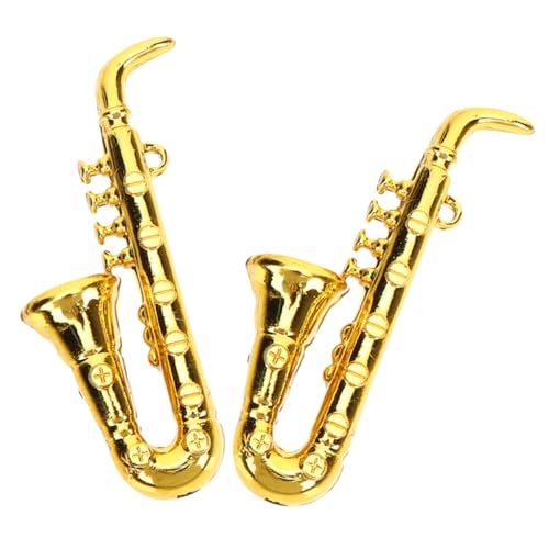 UPKOCH 2St Mini-Saxophon Puppe Miniaturen Mini-Geigenspielzeug Figur Sammlerstück Musikinstrument Modellbau Musikinstrument Mini-Hausdekoration Haushaltsgerätemodell Plastik Golden von UPKOCH