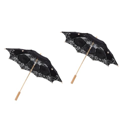 UPKOCH 2St Regenschirm aus Spitze Regenschirm Dekorationen Schleier zusammenklappbarer Regenschirm Vorhang großer Regenschirm Big Umbrella Regenschirm für Mädchen Festschirm hölzern Black von UPKOCH