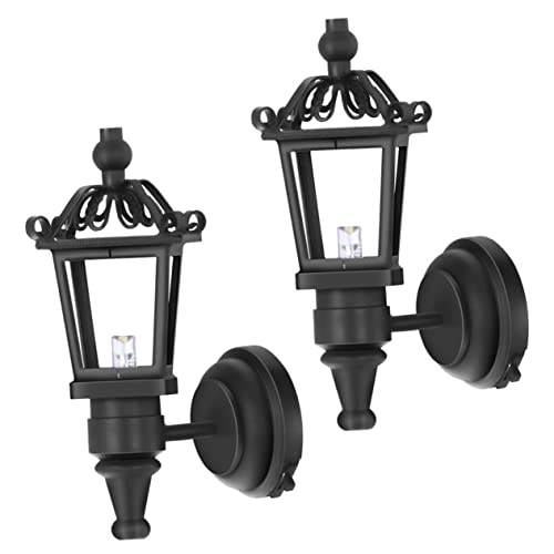 UPKOCH 2St Wandlampe Märchengarten Miniaturen Puppenhaus-Zeug Häuser im Freien Szene puppenstuben Beleuchtung puppenhauszubehör tischdeko Laterne Puppenhauslampe Möbelmodell Plastik Black von UPKOCH