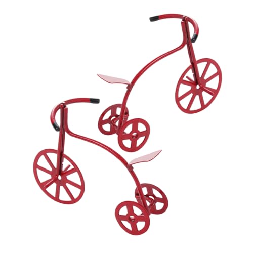 UPKOCH 2St Zubehör für Puppenhäuser Mini-Bike-Modell Puppenhaus Miniatur Fahrrad Mini-Fingerbike Desktop-simuliertes Fahrradmodell Mini-, Miniatur-Fahrrad Mini-Dreirad Legierung rot von UPKOCH